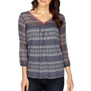 NWT Lucky Brand Vneck boho pullover top semi-sheer